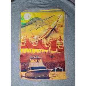 Guy Harvey mens M large grey graphic back short sleeve Tshirt EUC